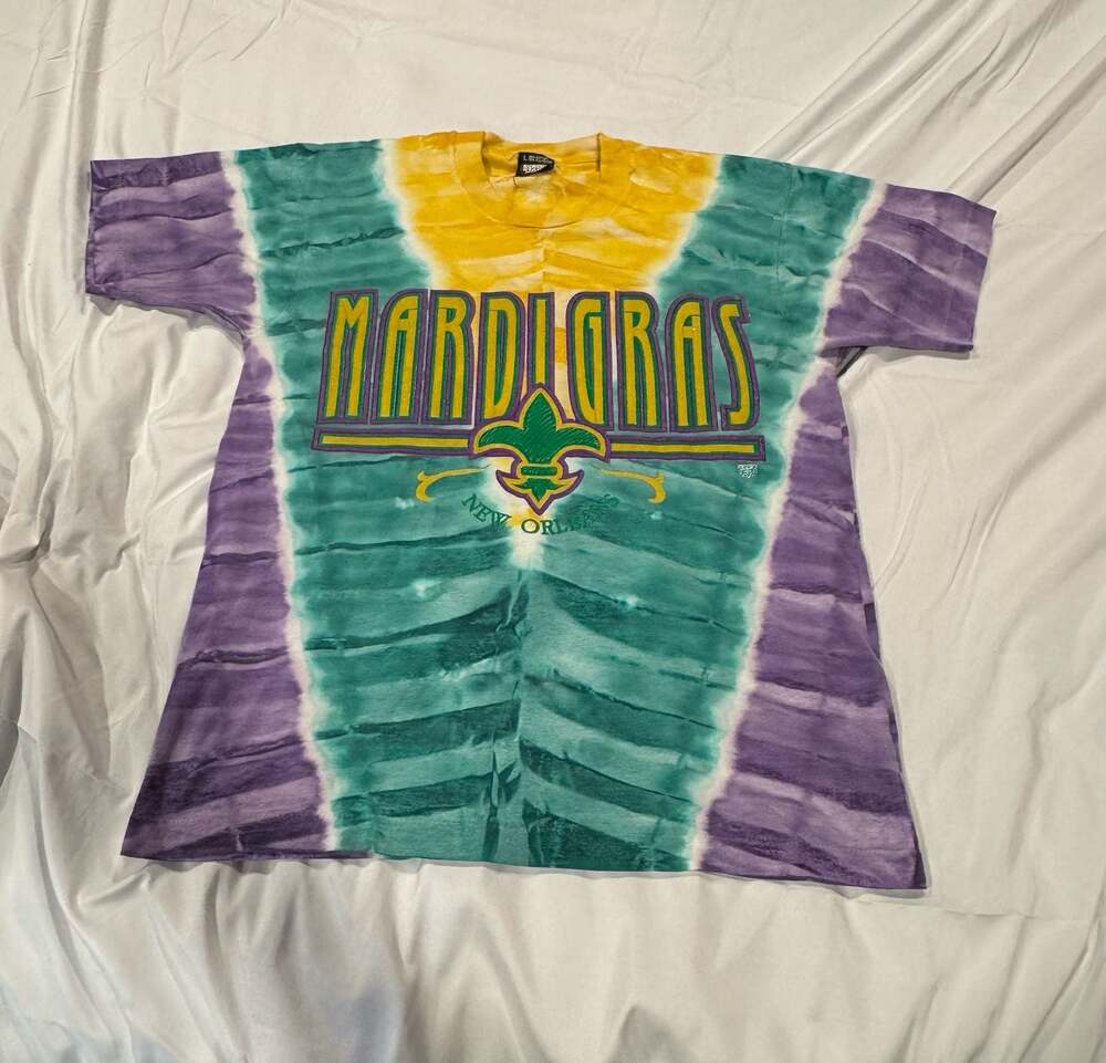 Vintage 90s Mardi Gras New Orleans Tie Dye Graphic T-Shirt Y2K